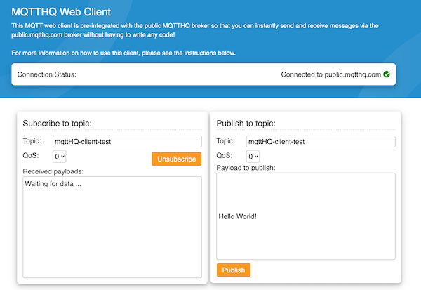 Screenshot of MQTTHQ web client